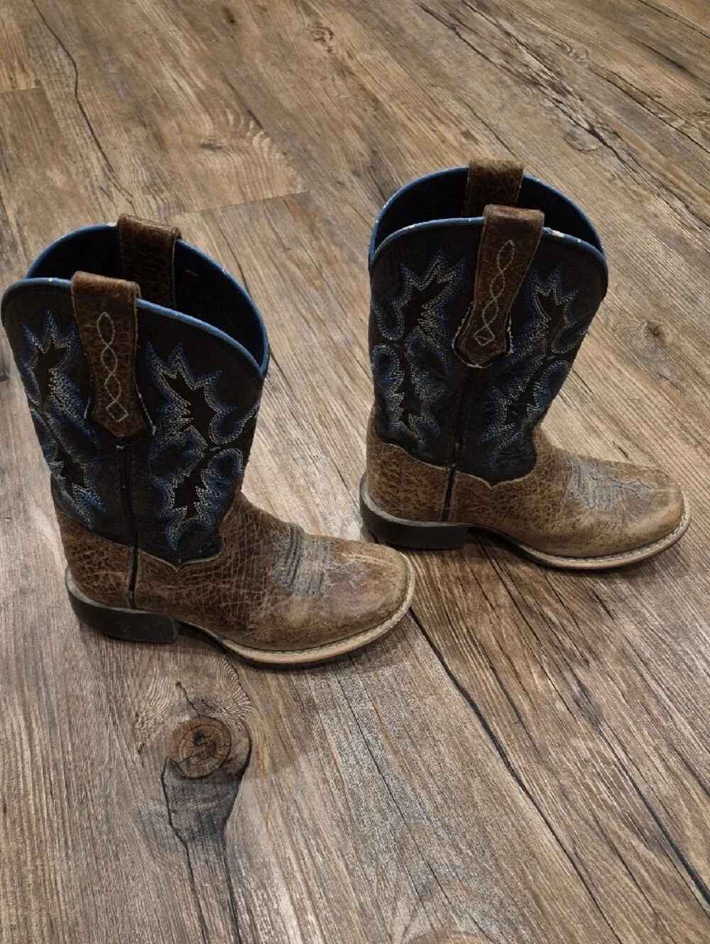 Ariat Brown and Dark Blue Kids Western Boots